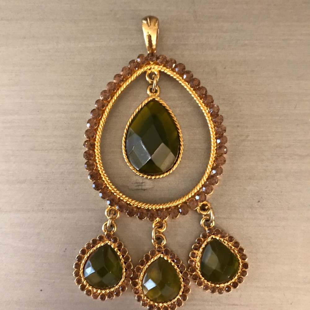 Gold Green Tan Jeweled Pendant